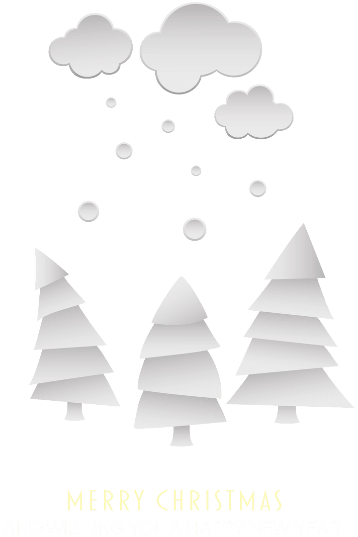 Transparent Merry Christmas and Happy New Year Text with Trees