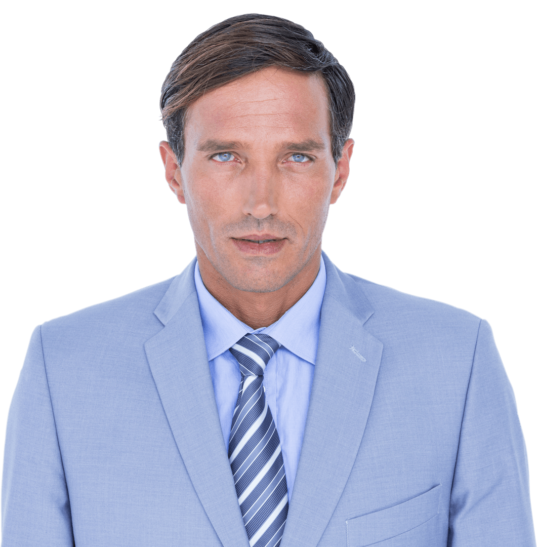 Transparent Confident Businessman in Light Blue Suit