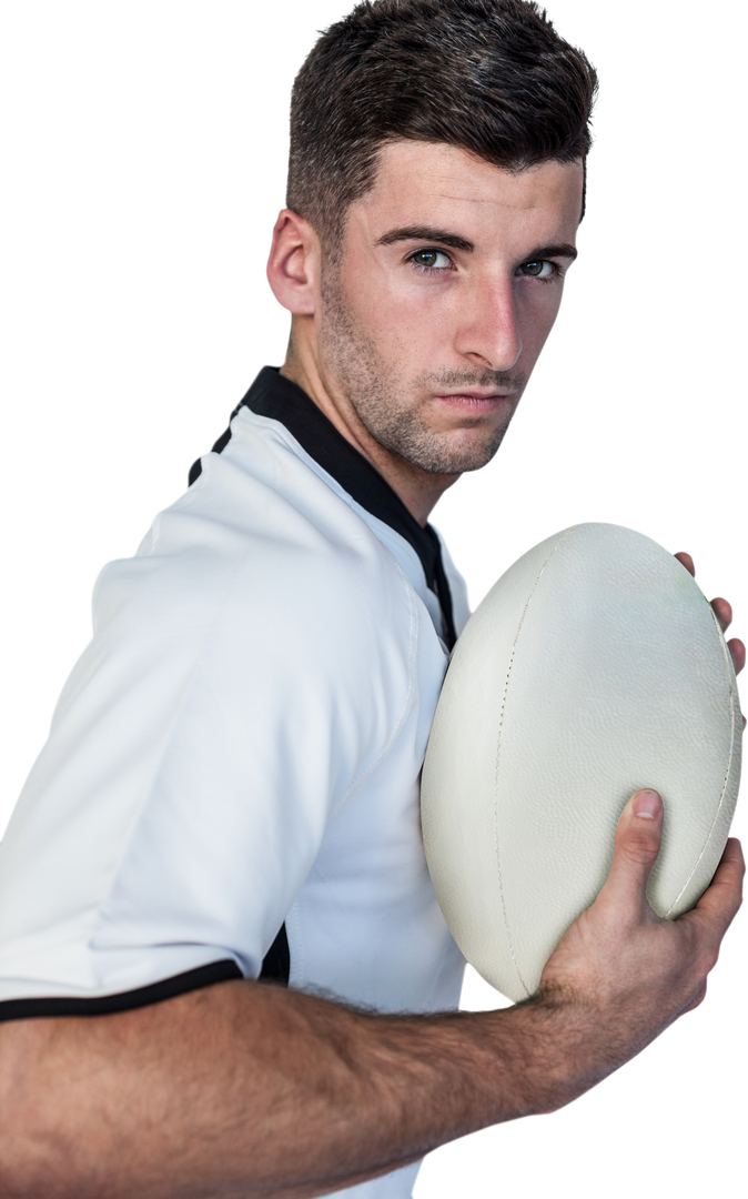 Confident Rugby Player Posing with White Ball Isolated on Transparent Background - Download Free Stock Images Pikwizard.com