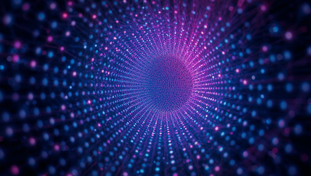 Glowing Neon Spheres Forming Futuristic 3D Tunnel