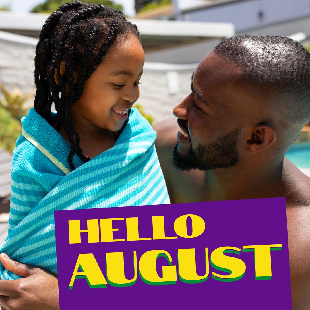 Father and Daughter Embracing by Pool in Summer