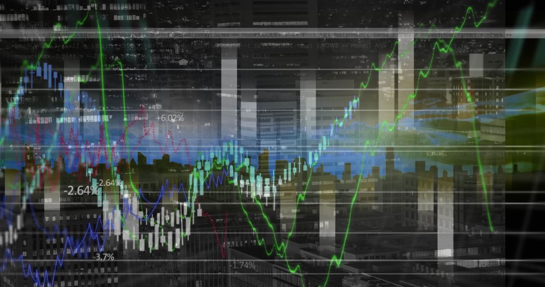 City Skyline with Abstract Financial Graph Overlay