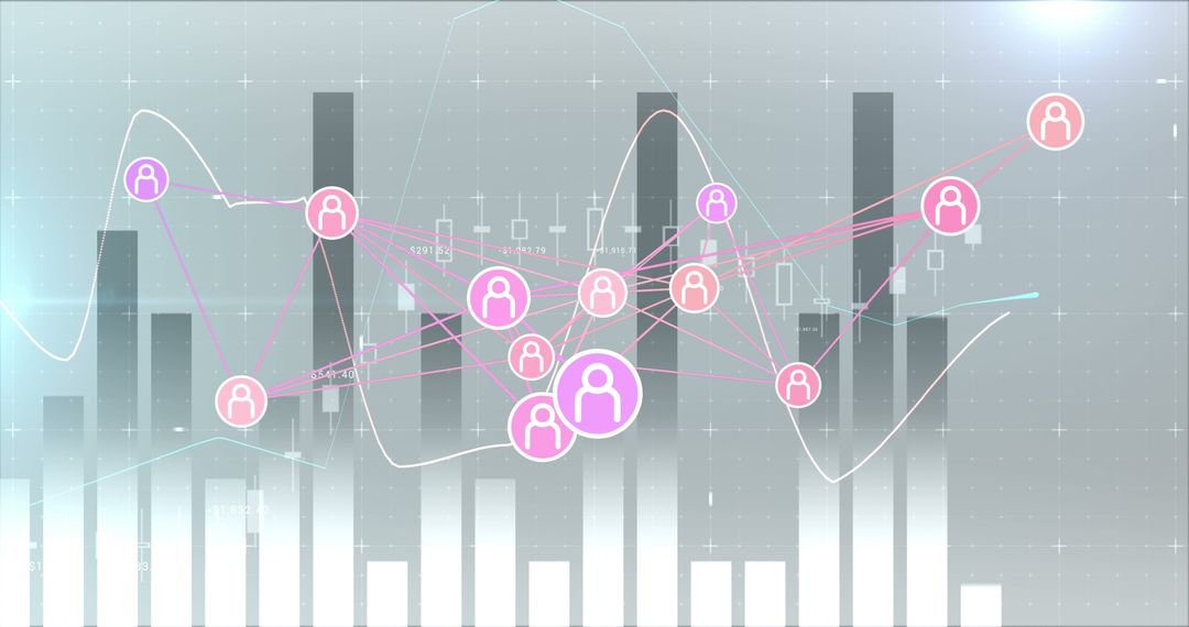 Digital Data Network with Graphs and Media Icons
