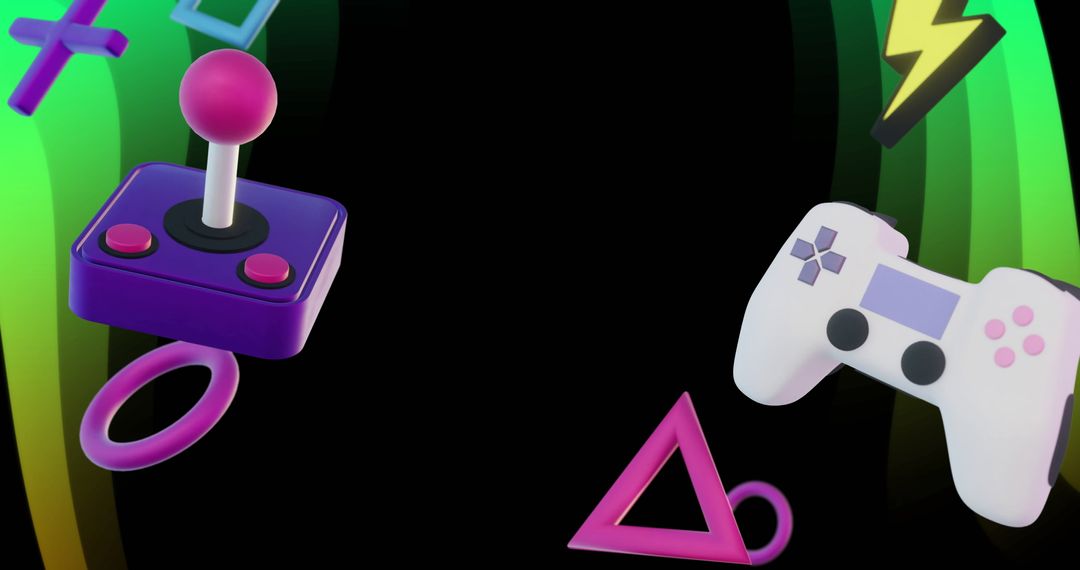Retro Gaming Controllers with Neon Wave Background