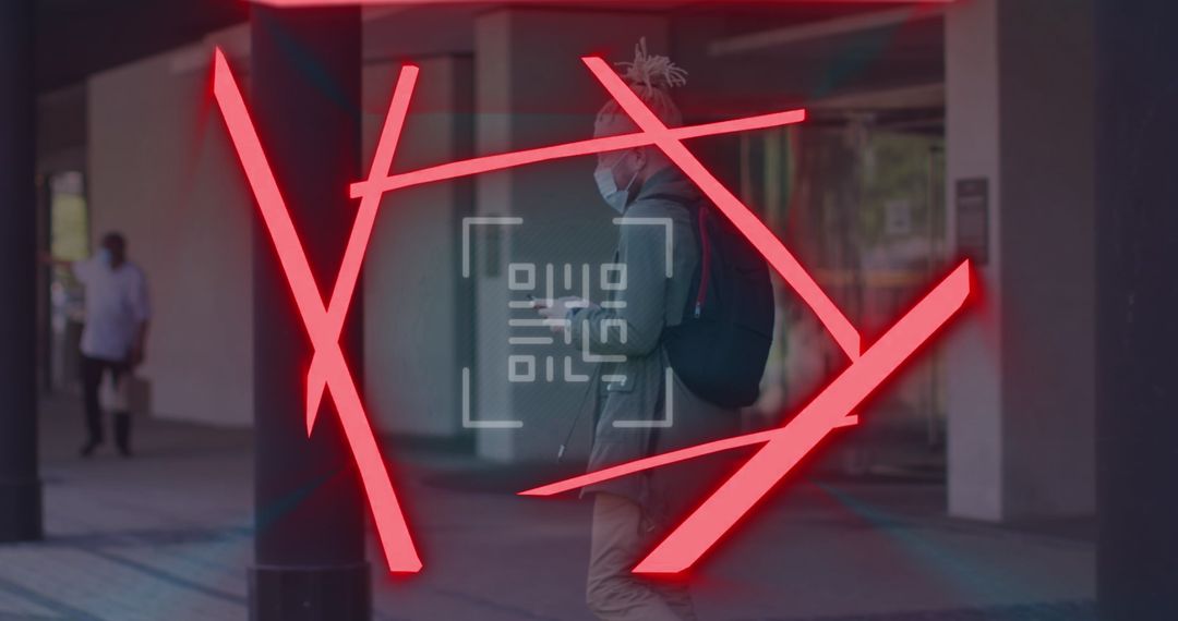 Digital Interface with QR Code on Active Urban Background