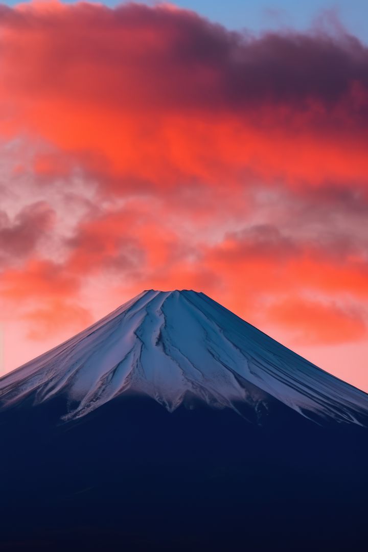Serene Mount Fuji at Dusk with Glowing Red Clouds - Free Images, Stock Photos and Pictures on Pikwizard.com