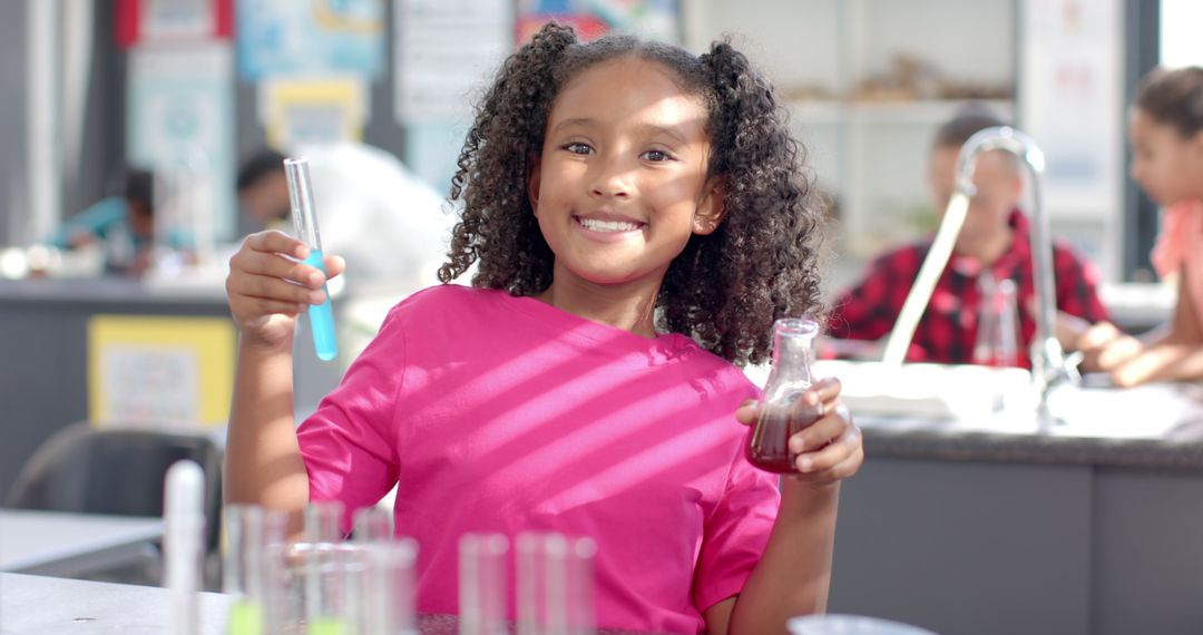 Enthusiastic Young Student Conducting Science Experiment in Classroom
