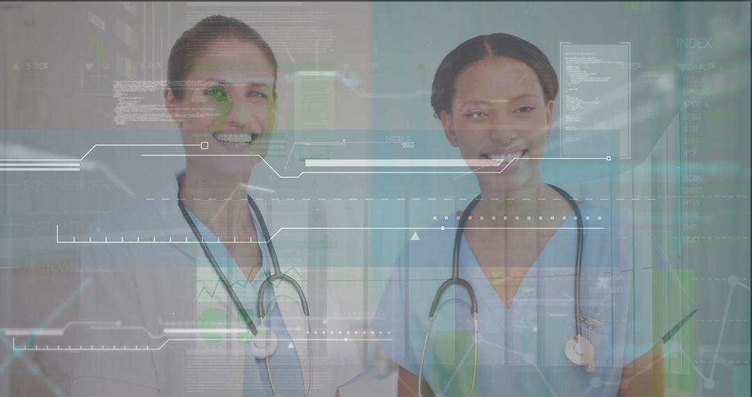 Digital Healthcare Concept with Diverse Doctors and Data Overlay