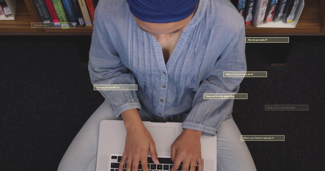 Digital Learning Student with Laptop in Modern Library