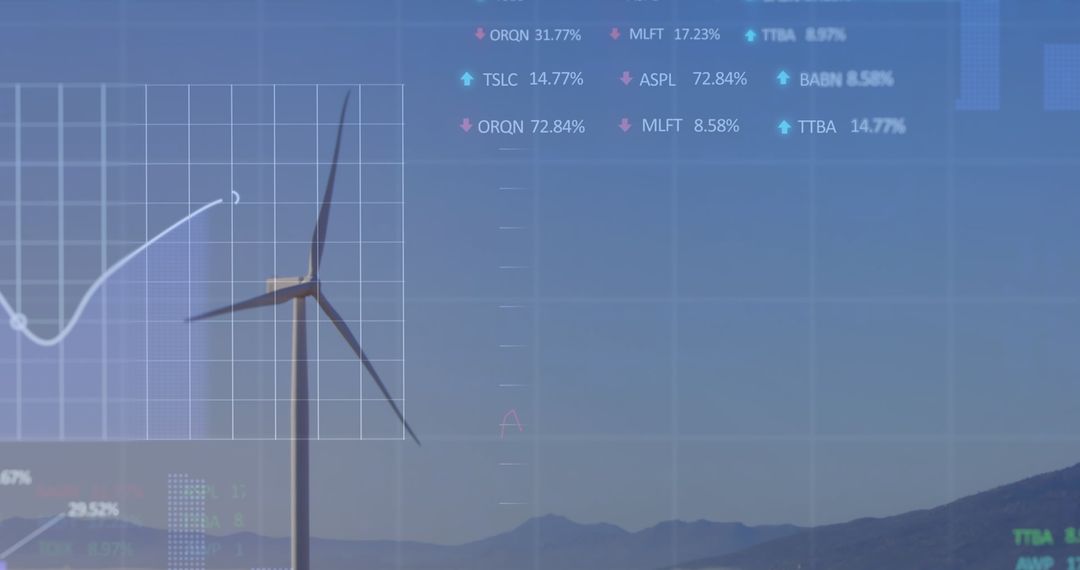 Wind Turbine and Stock Market Data Symbolizing Renewable Energy Growth