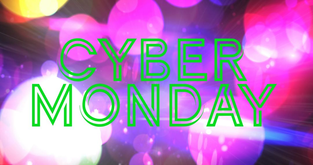 Cyber Monday Neon Text with Colorful Light Spots