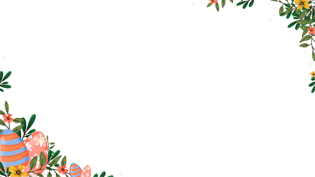 Easter Border with Colorful Eggs and Flowers on Transparent Background