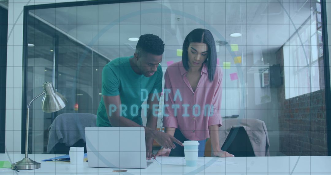 Colleagues Collaborating with Data Protection Overlay