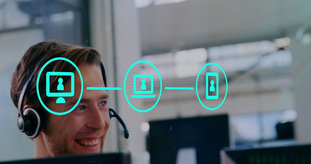 Man Engaging in Office Virtual Communication