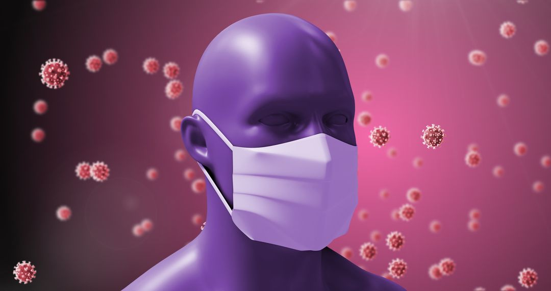 3D Human Model with Face Mask Surrounded by Covid-19 Cells - Free Images, Stock Photos and Pictures on Pikwizard.com