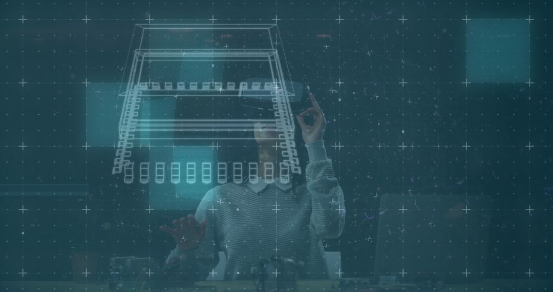 Female Innovator Interacting with Futuristic Digital Interface