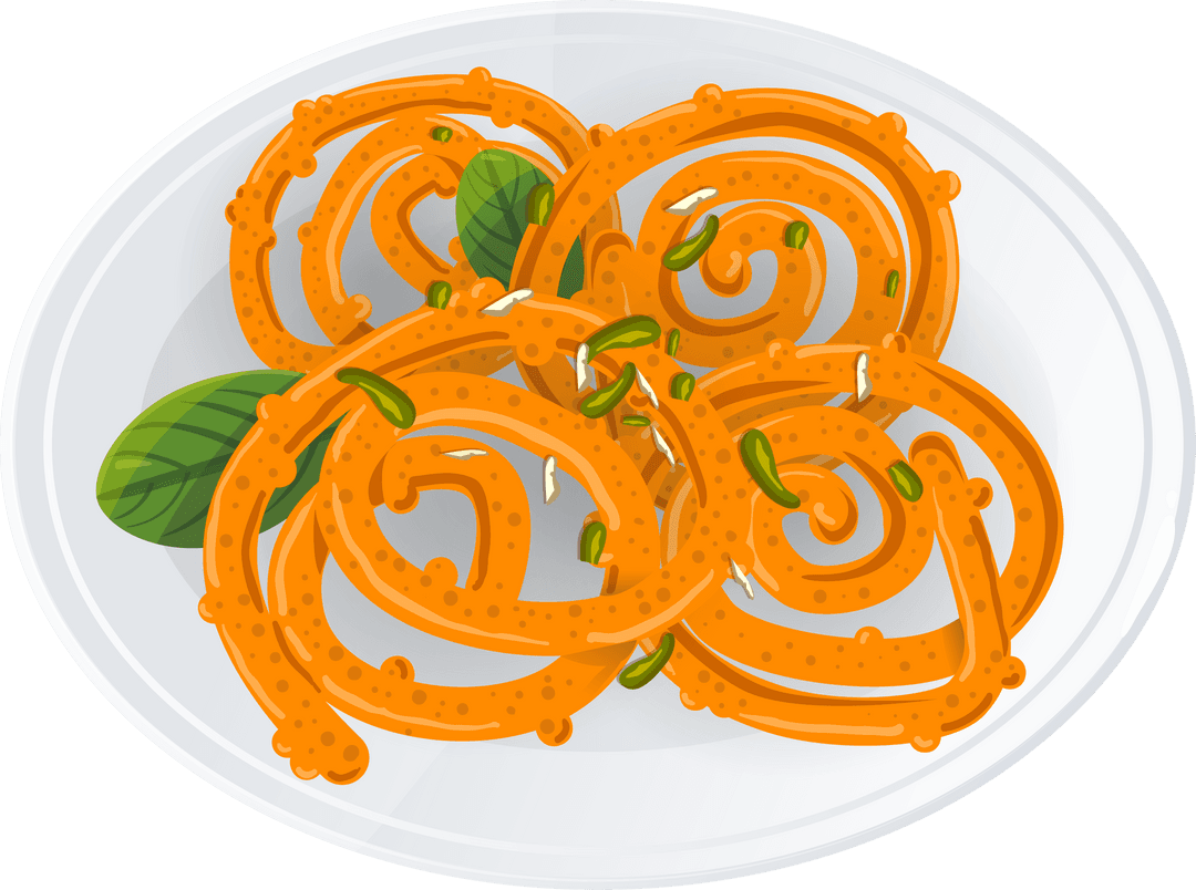 Orange Jalebis with Mint and Pistachios on Transparent Background