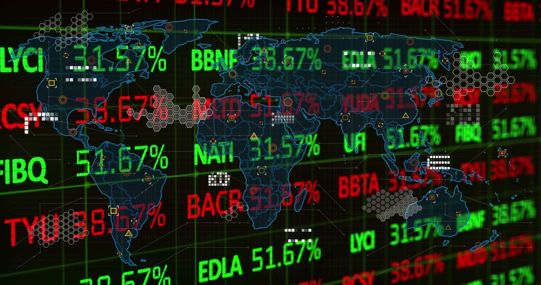 Global Financial Market Trends with Digital World Map overlay