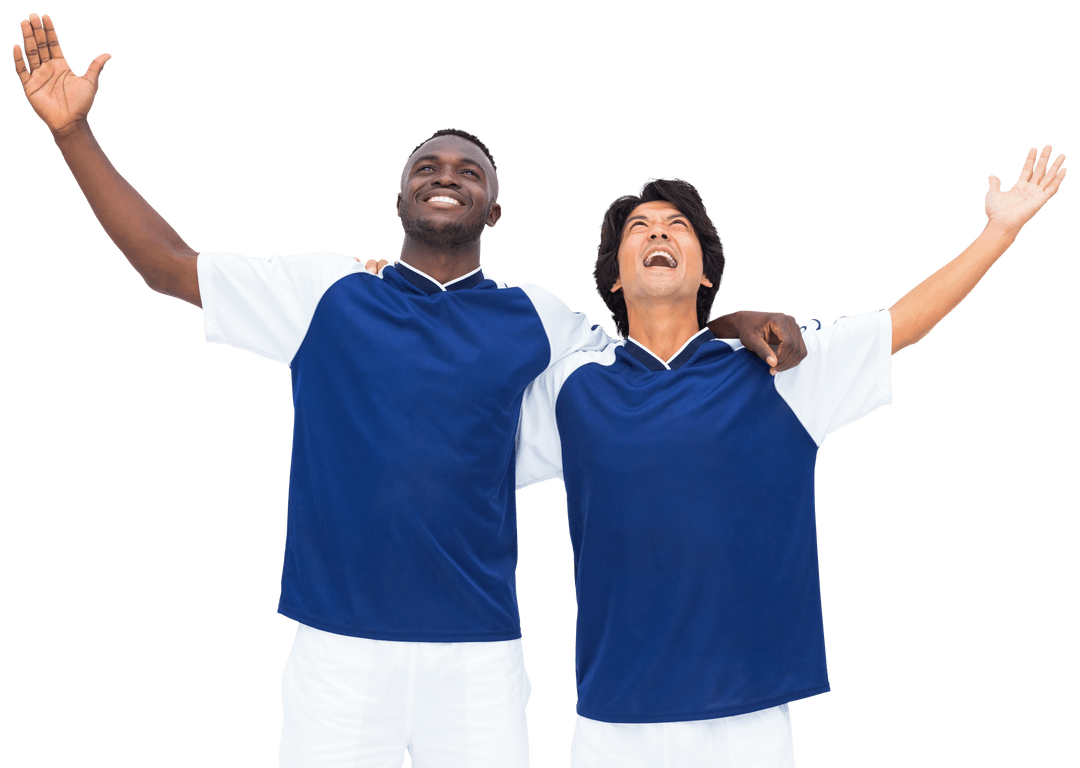 Joyful Diverse Football Players Celebrating on Transparent Background