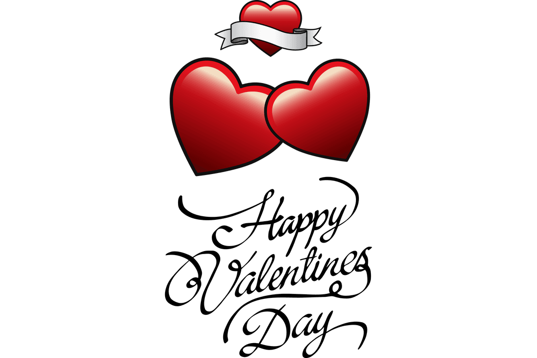 Valentine's Day Text with Vibrant Hearts on Transparent Background