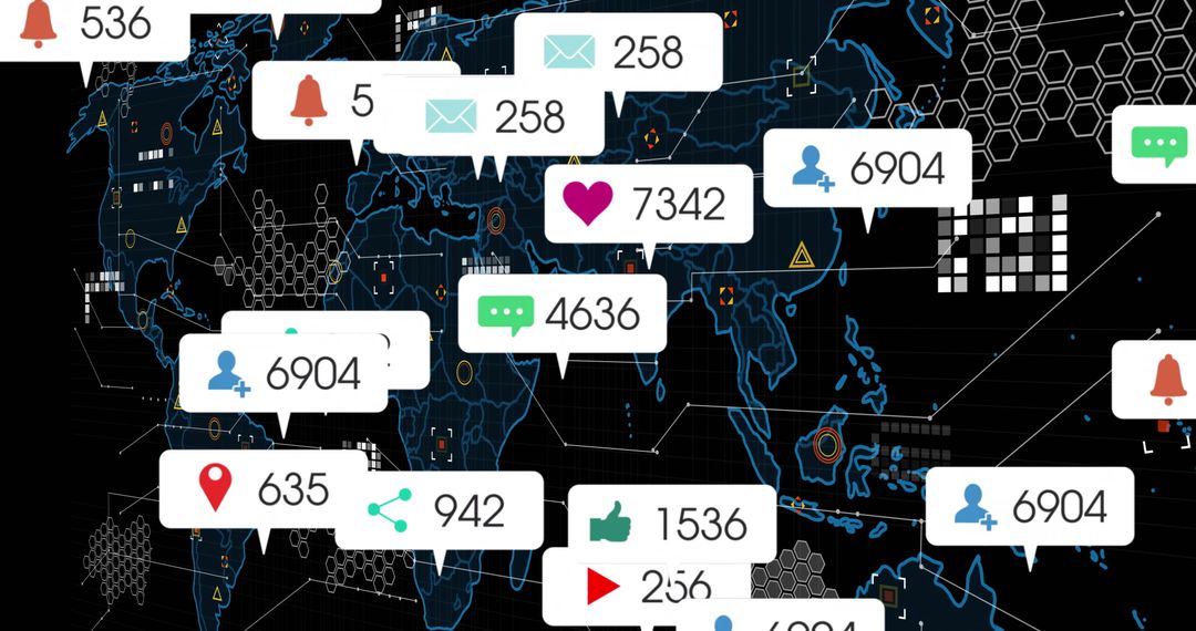 Global Digital Interactions with Data Over World Map