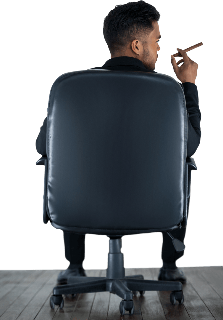 Transparent View Businessman With Cigar Seated on Office Chair