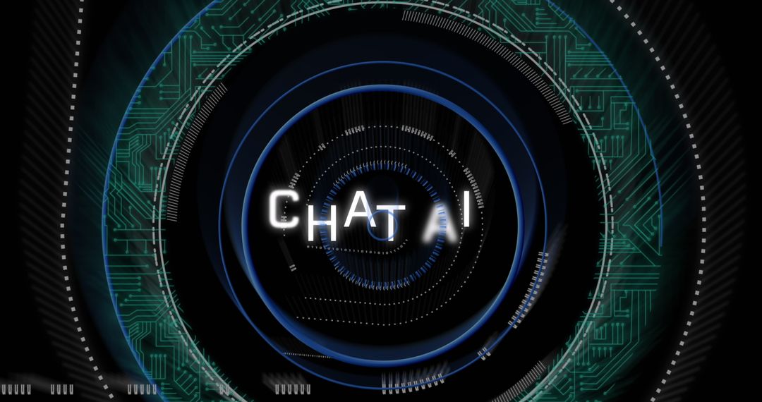 Futuristic Chat AI Text with Circuit Board and Loading Circles