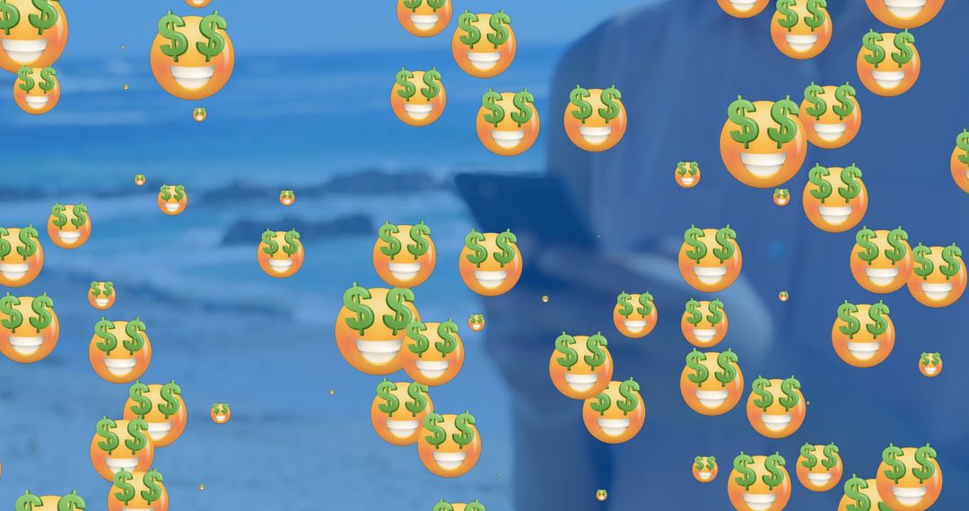 Social Media Icons Over Smartphone with Beach Background