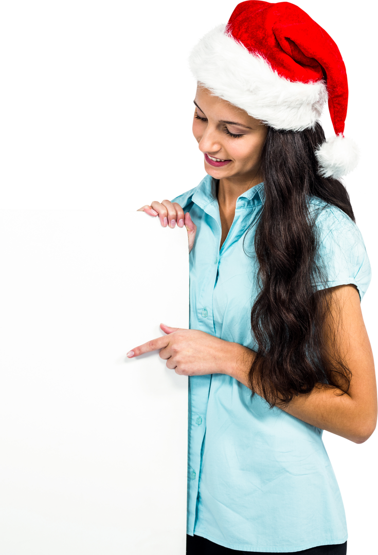 Woman Wearing Santa Hat Holding Transparent Sign - Download Free Stock Images Pikwizard.com