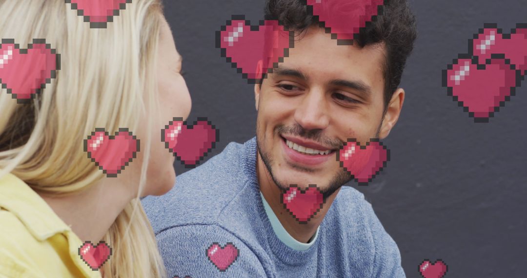 Happy Couple Chatting with Animated Hearts Effects