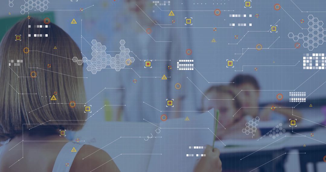 Innovative Education Concept with Teacher and Digital Interface Elements