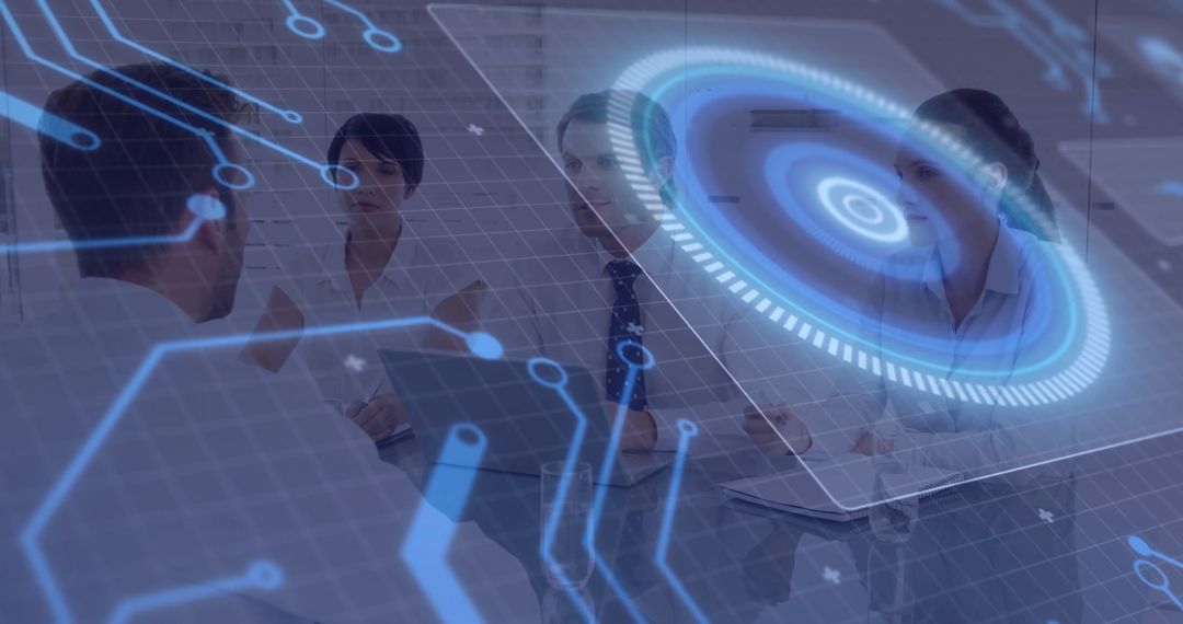 Futuristic Business Meeting with Holographic Interface