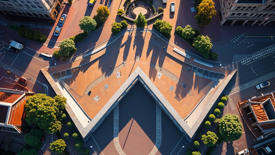 Urban V-Shaped Plaza with Modern Geometry and Architecture