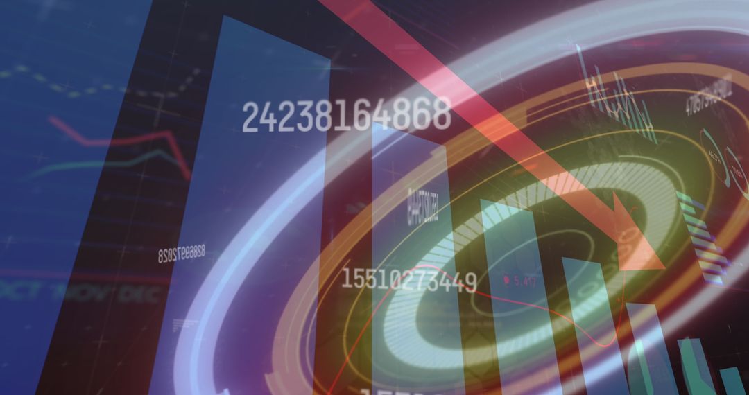 Digital analysis arrow with dynamic data and stats background
