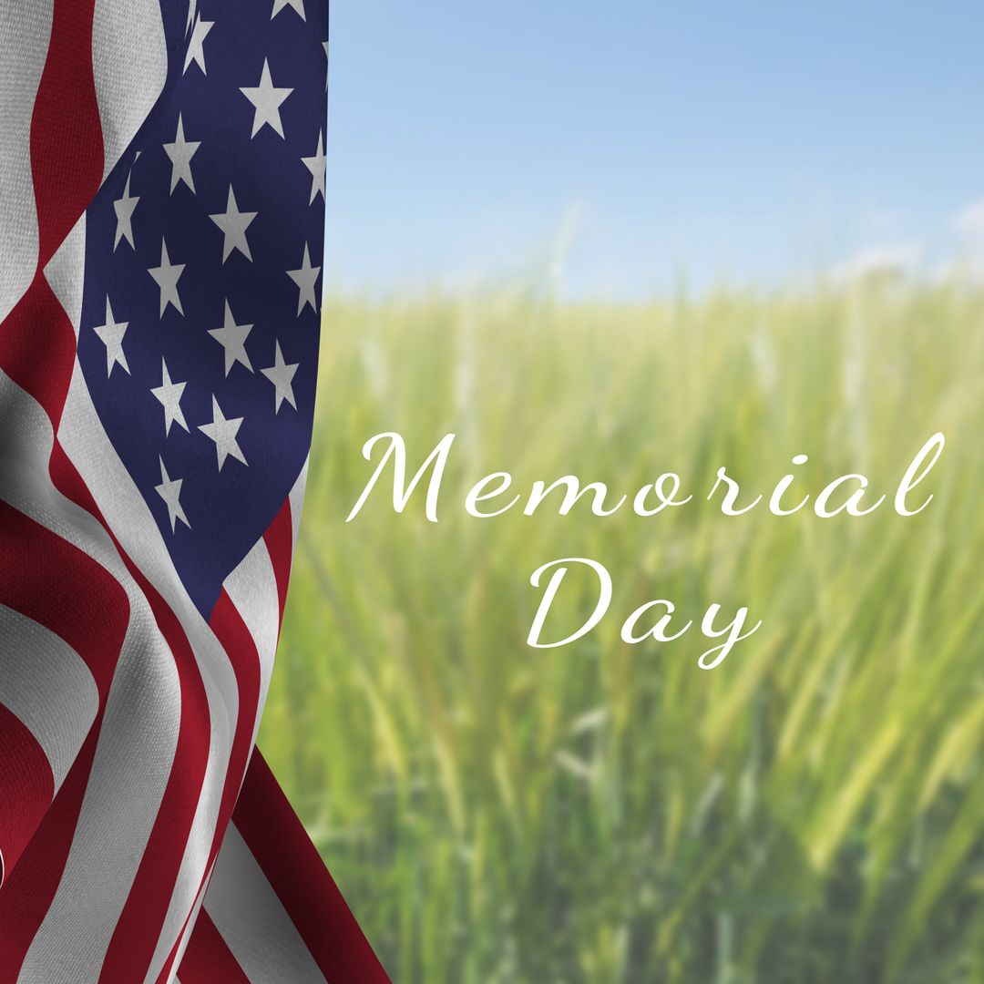 Memorial Day Text by American Flag Over Crop Field - Download Free Stock Templates Pikwizard.com