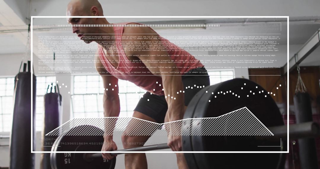 Athlete Lifting Weights with Digital Data Overlay