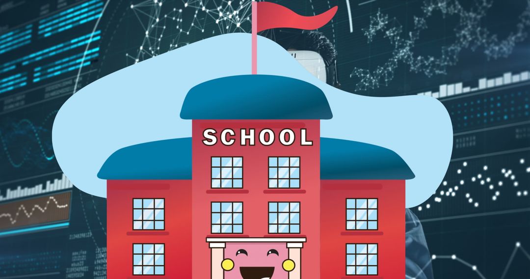 Digital Blending of Education Icon Over VR and Data Visualization