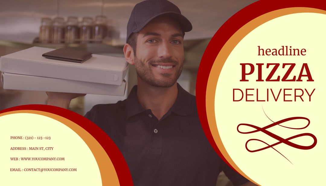 Smiling Delivery Man with Pizza Boxes Promotes Food Service