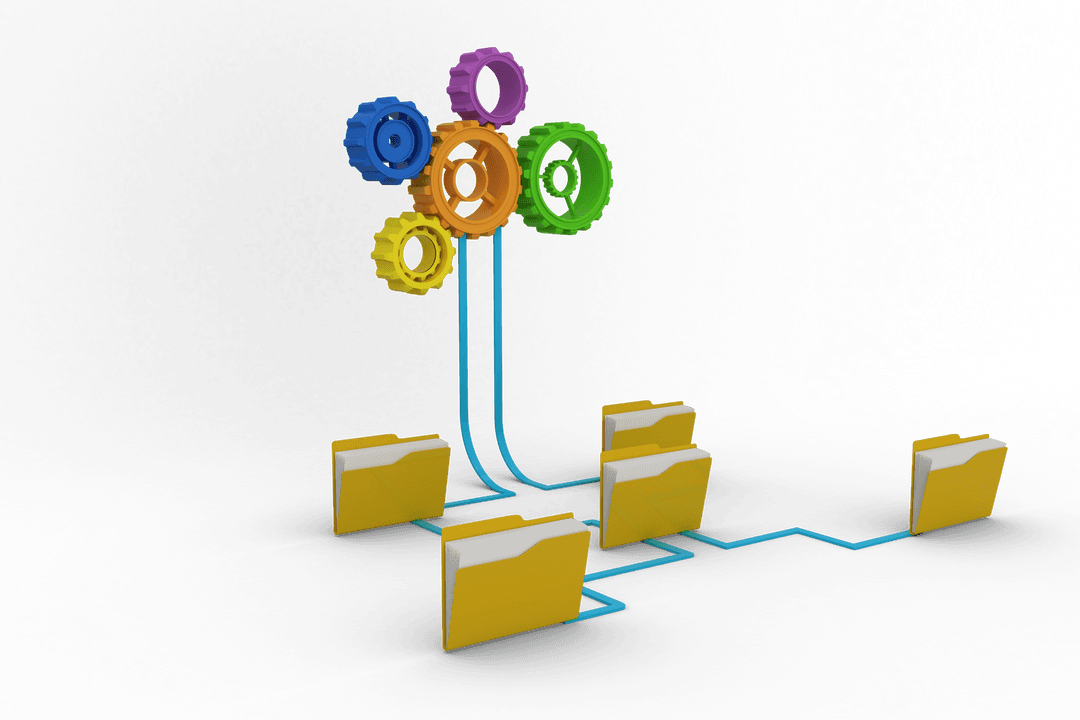 Transparent Data Network with Colorful Cogs and File Folders - Download Free Stock Images Pikwizard.com