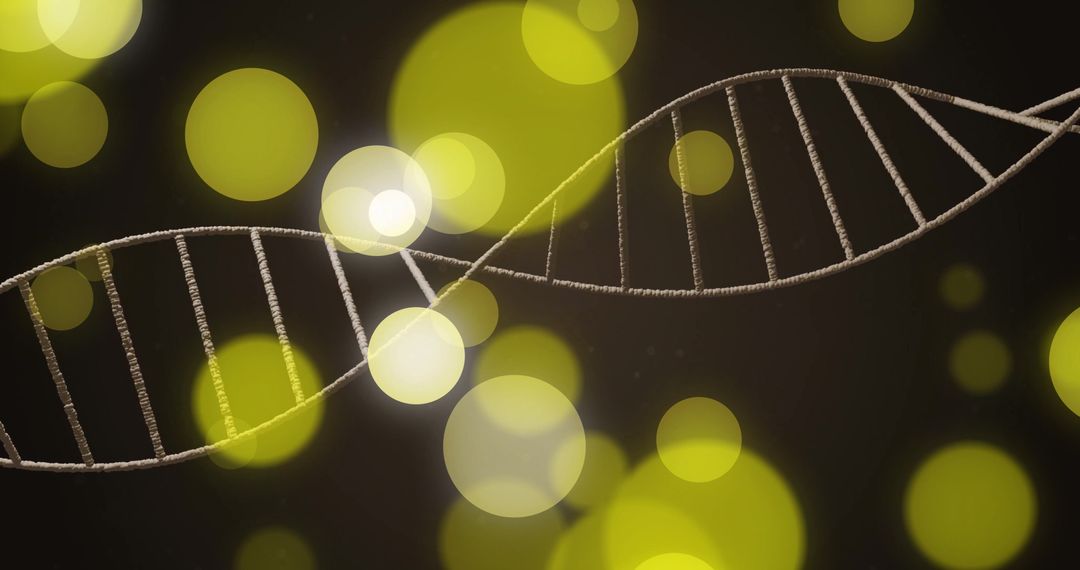 DNA Helix and Light Circles on Dark Background