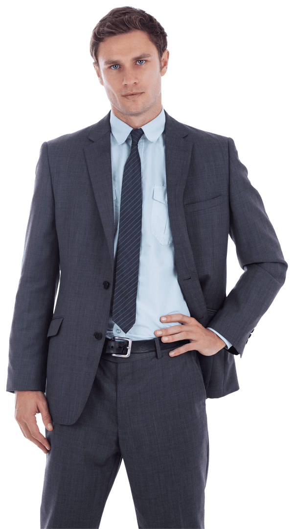 Confident Professional in Gray Suit on Transparent Background