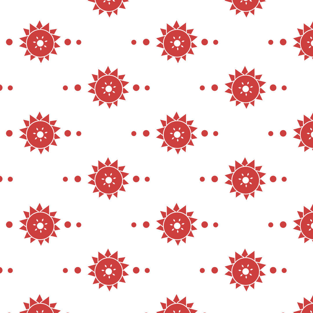 Seamless Red Sunburst and Dot Pattern on Transparent Background