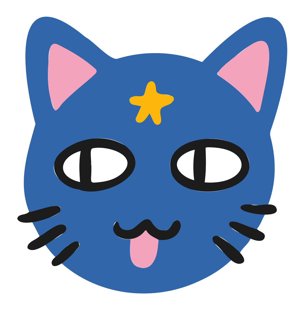 Playful Blue Cat Face with Star on Transparent Background