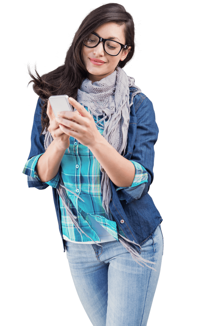 Smiling Professional Caucasian Woman Texting on Smartphone