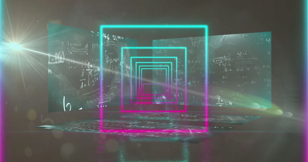 Futuristic Neon Tunnel With Mathematical Equations