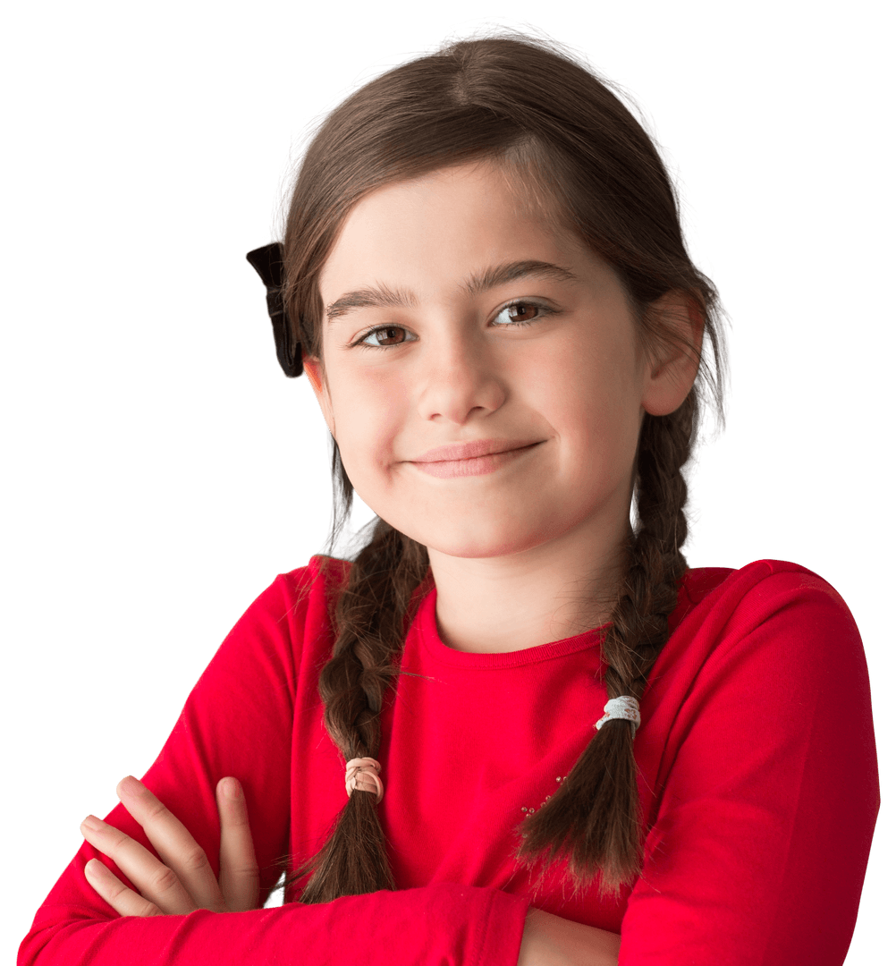 Cute Smiling Little Girl with Braids on Transparent Background