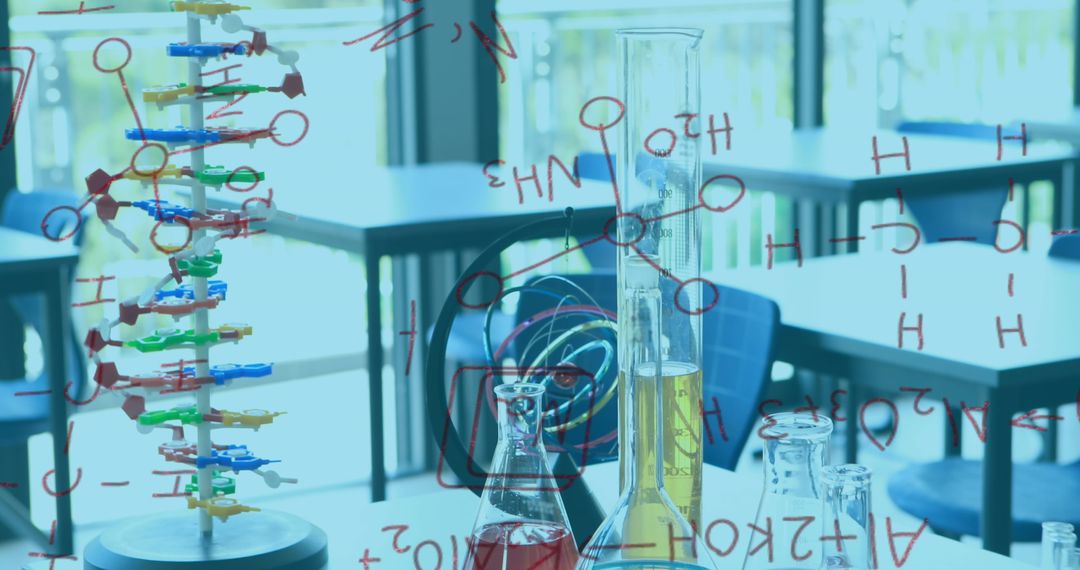 Science Laboratory with Chemical Formulas and 3D Models