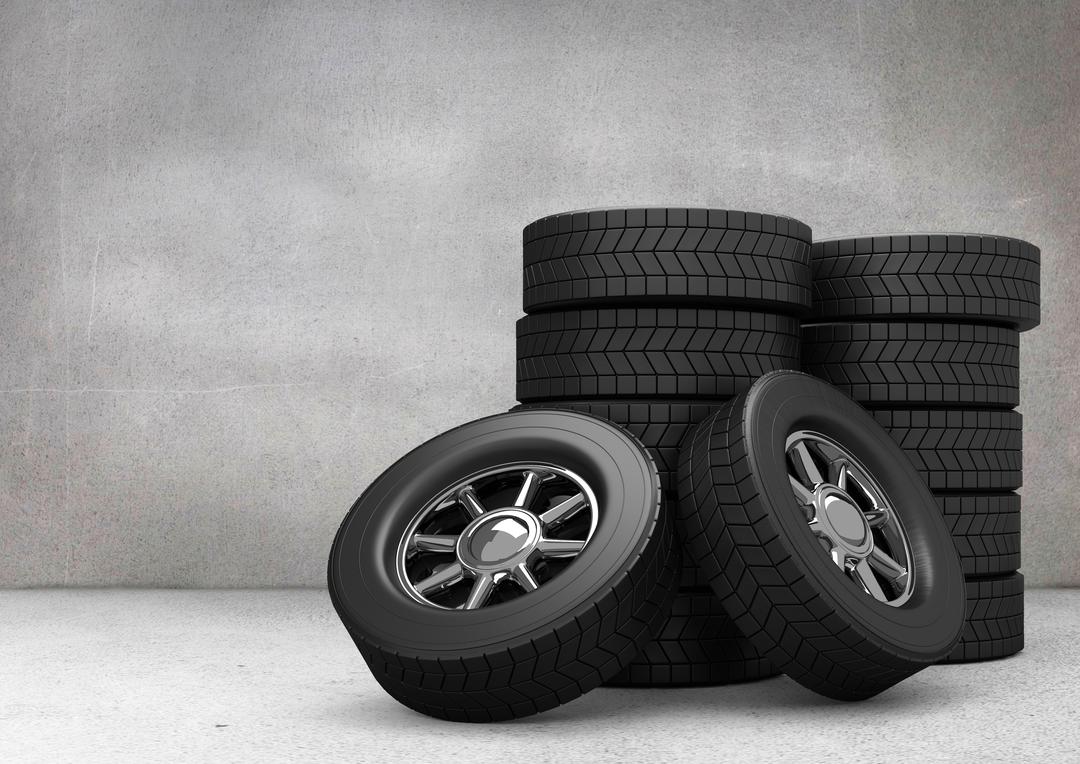 Stack of Car Tyres Against Grey Background in Garage - Free Images, Stock Photos and Pictures on Pikwizard.com