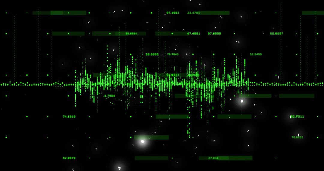 Neon Green Waveform Visualizing Real-Time Data Stream Across Dark Tech Interface