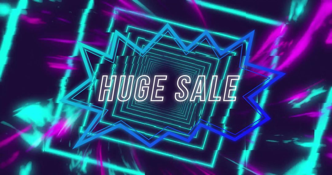 Huge Sale Announcement over Neon Geometric Pattern